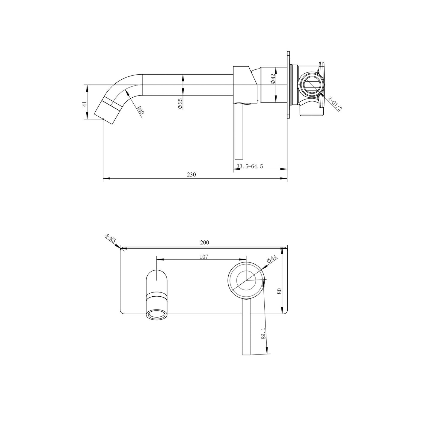 Pentro Chrome Wall Mixer With Round Spout