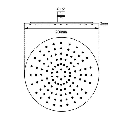 Pentro 200mm Chrome Round Ultra-thin Shower Head