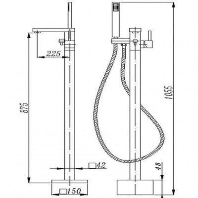 Black Freestanding Bath Mixer With Hand held Shower