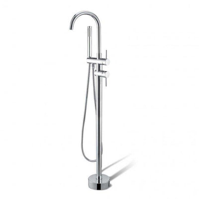 Round Chrome Freestanding Bath Mixer With Hand held Shower