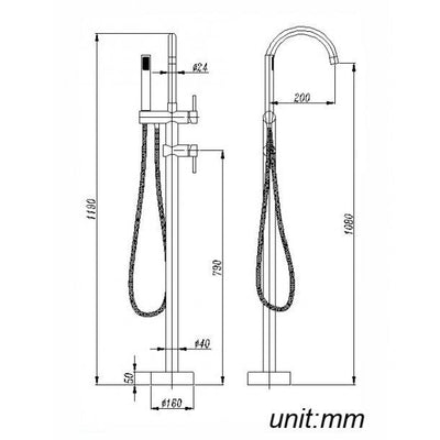 Round Chrome Freestanding Bath Mixer With Hand held Shower