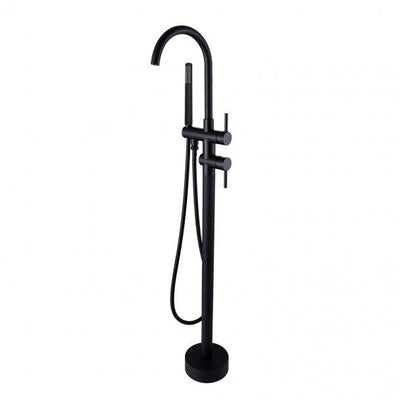 Round Black Freestanding Bath Mixer With Hand held Shower