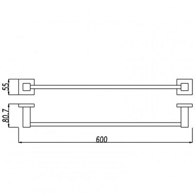 Black Single Towel Rail 600mm