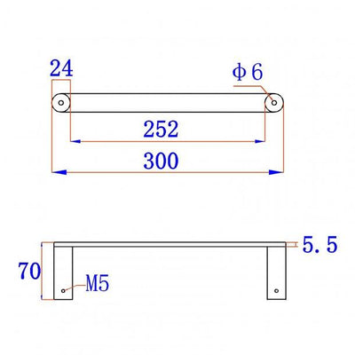 Black Single Towel Rail 300mm