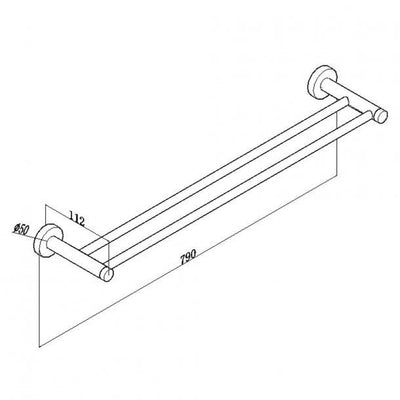 Round Chrome Double Towel Rack Rail 790mm