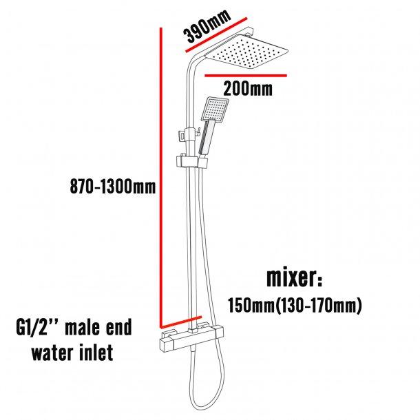 Chrome 8" Rain Thermostatic Shower Head Set Sliding Rail Mixer Tap Diverter Hand Sprayer