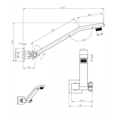 Square Chrome Swivel Wall Mounted Shower Arm