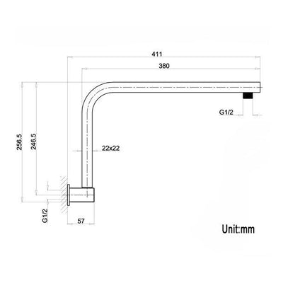 Square Swivel Chrome Shower Arm