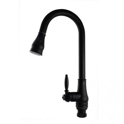 Round Black Vintage Pull Out Kitchen Sink Mixer Tap