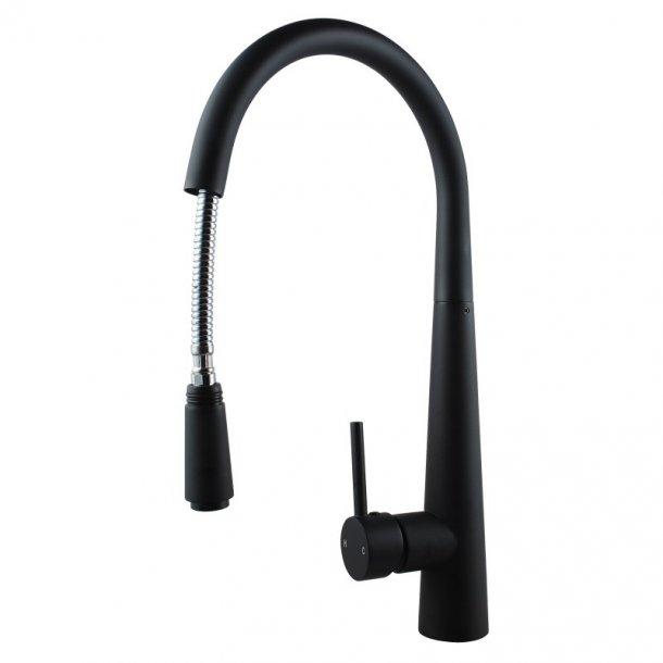 Round Black 360° Swivel Pull Out Kitchen Sink Mixer Tap Solid Brass