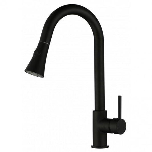 Round Black Pull Out Kitchen Sink Mixer Tap