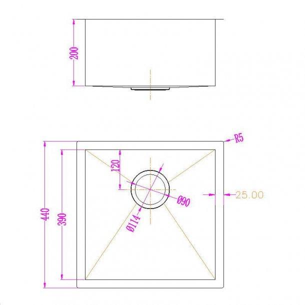 1.2mm Round Corner Stainless Steel Handmade Single Bowl Top/Flush/Undermount Kitchen/Laundry Sink 440x440x205mm