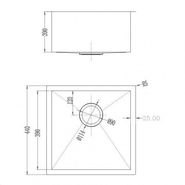 1.2mm Dark Grey Stainless Steel Handmade Single Bowl Top/Undermount Kitchen/Laundry Sink 440x440x205mm