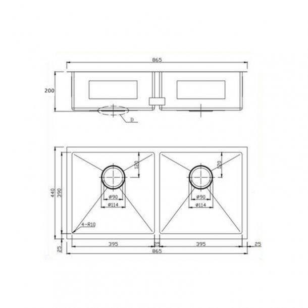 1.2mm Handmade Double Bowls Top/Undermount Kitchen Sink Round Corner