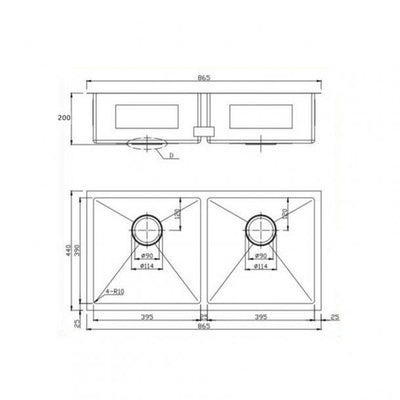 1.2mm Handmade Double Bowls Top/Undermount Kitchen Sink Round Corner