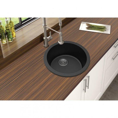 Black Granite Quartz Stone Kitchen/Laundry Sink Round Single Bowl Top/Under Mount 460mm