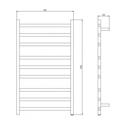 Square Matte Black Electric Heated Towel Rack 9 Bars