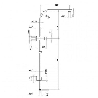 8 inch Square Black Shower Station Top Water Inlet