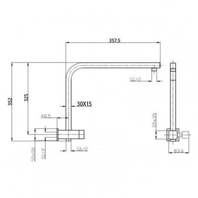 Square Black Top Water Inlet Shower Rail