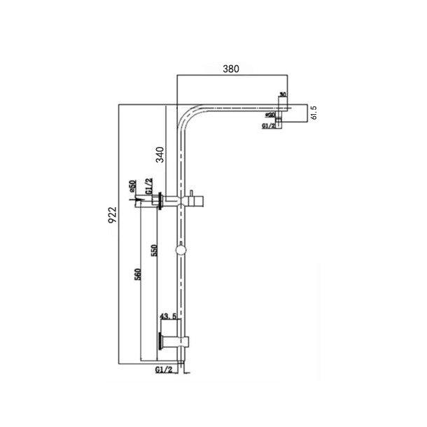 Right Angle Round Chrome Top Inlet Shower Rail