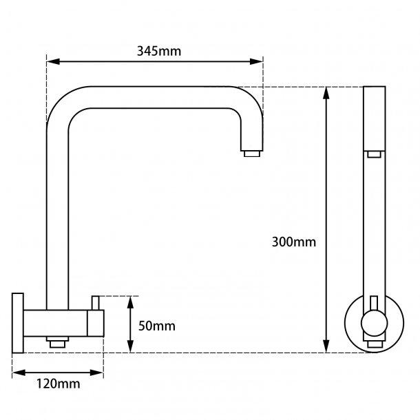 300mm Height Round Chrome Top Water Inlet Shower Rail