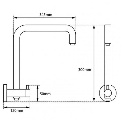 300mm Height Round Chrome Top Water Inlet Shower Rail