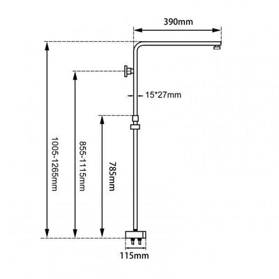 Square Chrome Top/Bottom Inlet Shower Rail