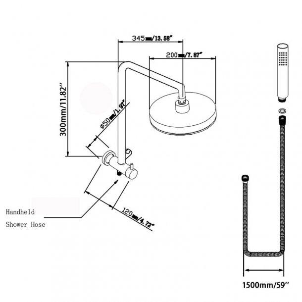 300mm Height Round Black Shower Station Top Water Inlet