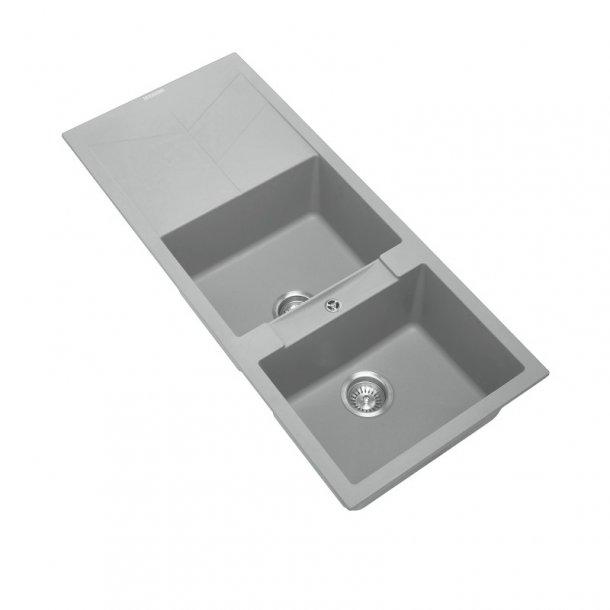 1160 x 500 x 210mm Carysil Concrete Grey Double Bowl Drainer Board Granite Kitchen Sink Top/Flush/Under Mount