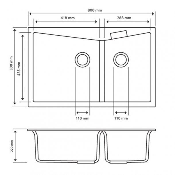 800 x 500 x 220mm Carysil White Double Bowl Granite Kitchen Sink Top/Flush Mount