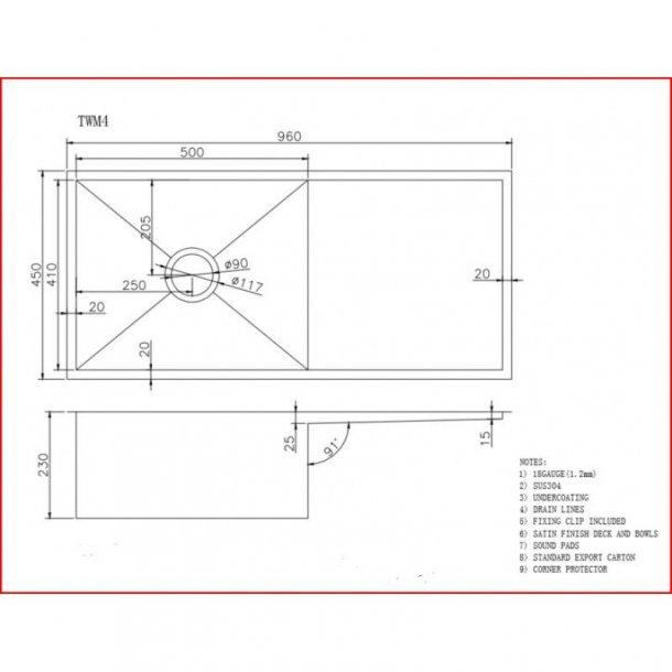 960x450x230mm 1.2mm Handmade Top/Undermount Single Bowl Kitchen Sink