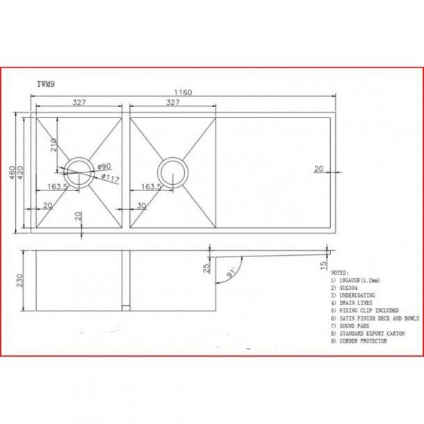 510x450x230mm 1.2mm Handmade Top/Undermount Single Bowl Kitchen/Laundry Sink