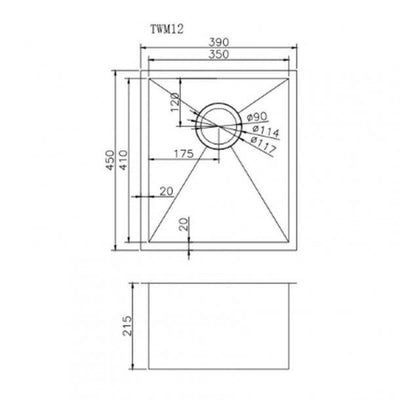 390x450x215mm 1.2mm Handmade Top/Undermount Single Bowl Kitchen Sink