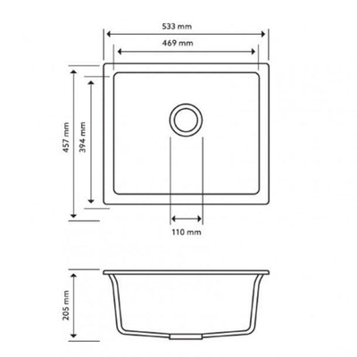 457 x 406 x 200mm Carysil White Single Bowl Granite Stone Kitchen/Laundry Sink Top/Flush/Under Mount