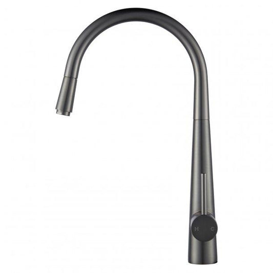 Round Gun Metal Grey Pull Out Kitchen Sink Mixer Tap