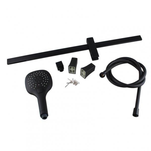 3 Functions Square Black Hand held Shower Set With Rail