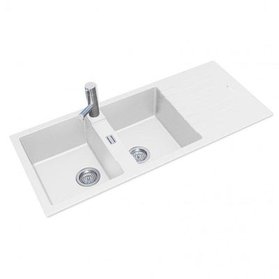 1160*500*200mm White Granite Quartz Stone Kitchen Sink Double Bowls Drainboard Top/Undermount