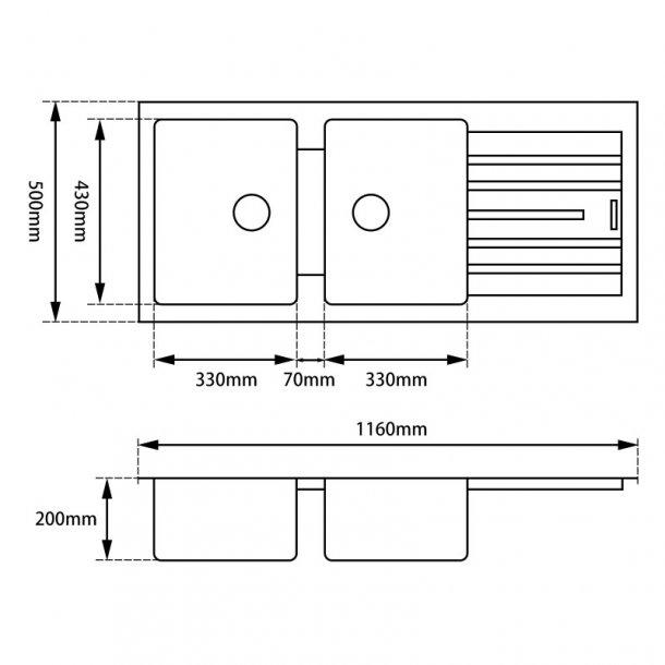 1160*500*200mm White Granite Quartz Stone Kitchen Sink Double Bowls Drainboard Top/Undermount