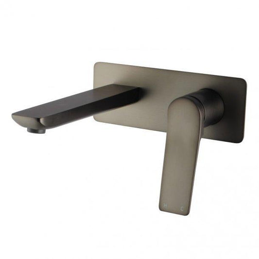 Brushed Gun Metal Grey Bathtub Basin Wall Mixer With Spout