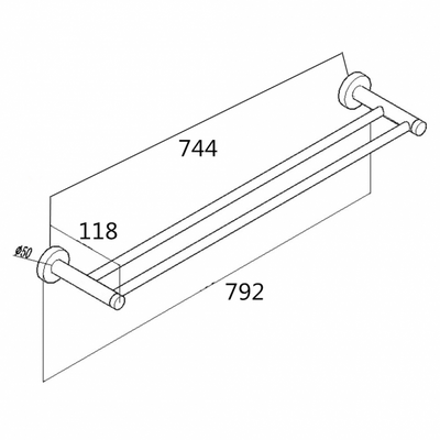 Round Black Double Towel Rack Rail 790mm