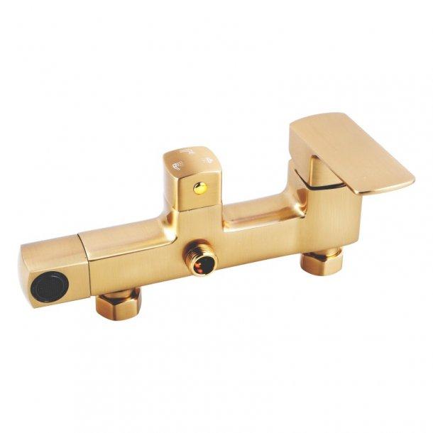 8'' Round Brushed Gold Adjustable Rail Shower Station With Diverter Bottom Inlet