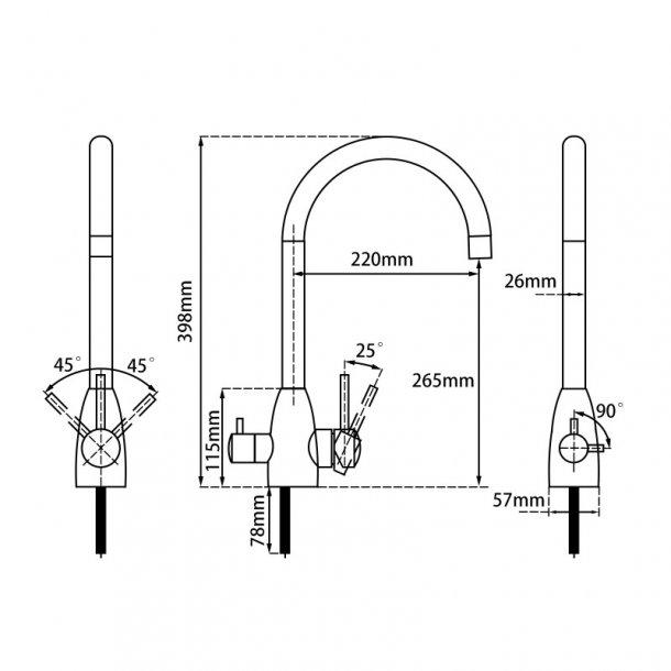 Round Brushed 3 Ways Kitchen Sink Mixer Tap