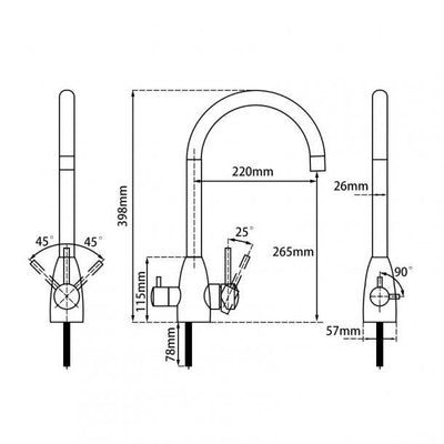 Round Brushed 3 Ways Kitchen Sink Mixer Tap