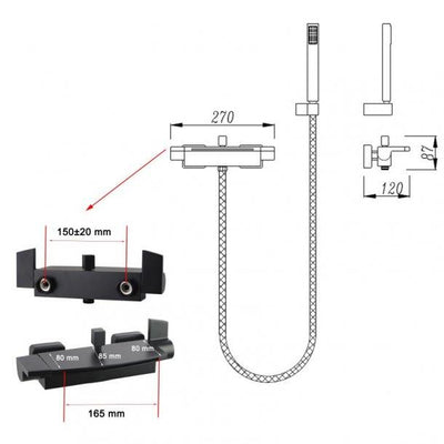 Square Black Handheld Shower With Spout & Mixer Diverter