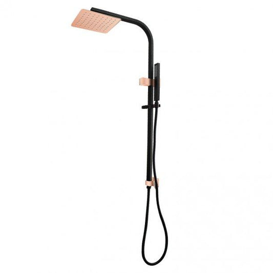 8'' Square Black & Rose Gold Shower Station Top Water Inlet