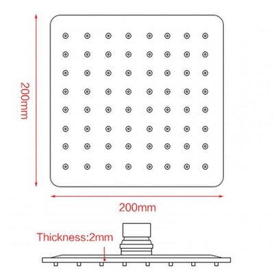 200mm 8" Stainless Steel 304 Ross Gold Super-slim Square Rainfall Shower Head