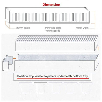 LCFG LAUXES Silver Tile Insert Shower Floor Grate 300 - 5600mm Waste Drain