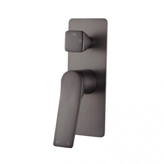 Brushed Gun Metal Grey Shower Wall Mixer With Diverter Solid Brass Wall Mounted