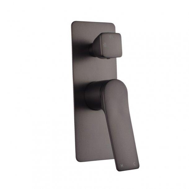 Brushed Gun Metal Grey Shower Wall Mixer With Diverter Solid Brass Wall Mounted