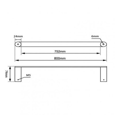 Black Single Towel Rail 800mm Stainless Steel 304 Wall Mounted